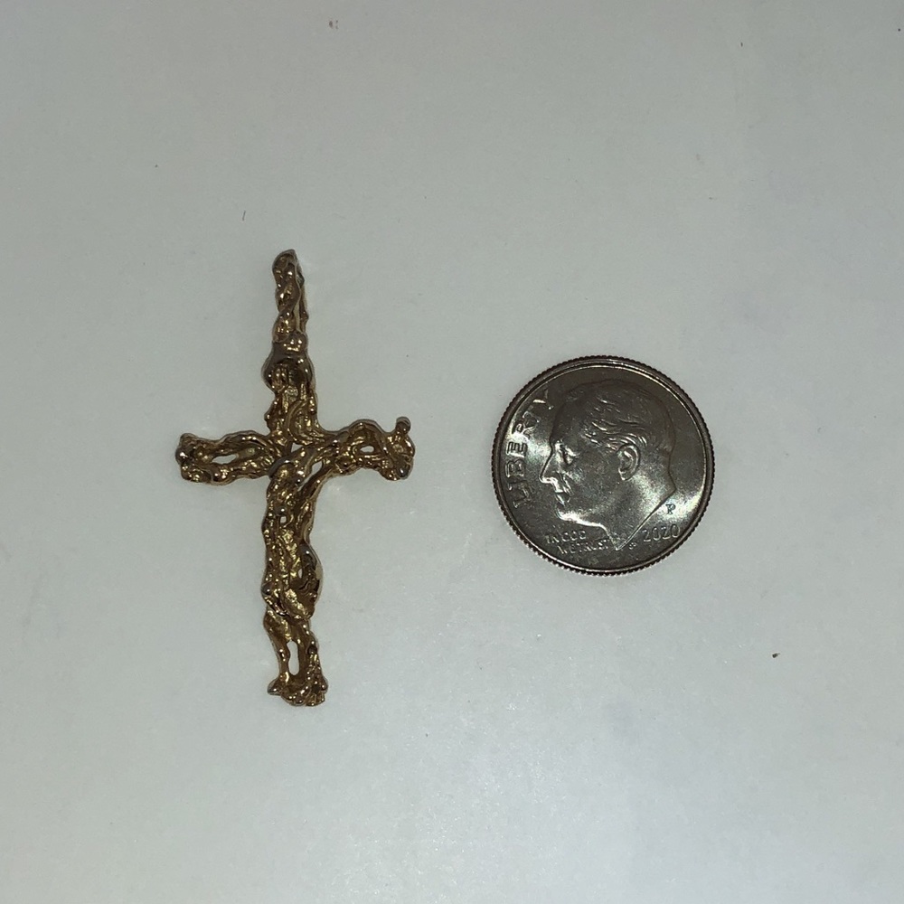 Large Freeform Organic Gold Plated Cross Pendant Unisex Mens Womens Religious
